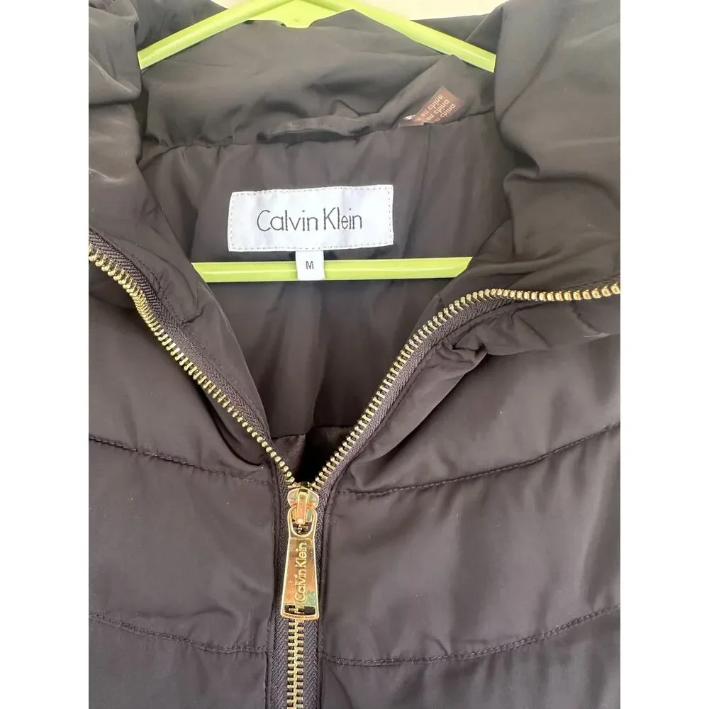 Calvin Klein Black Chevron Puffer Vest Gold Hardware - Size M